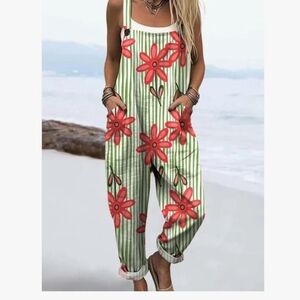 Boho Flowy Sleeveless Wide Leg Jumpsuit Beach Vacation Lounge Romper Sz M NWOT